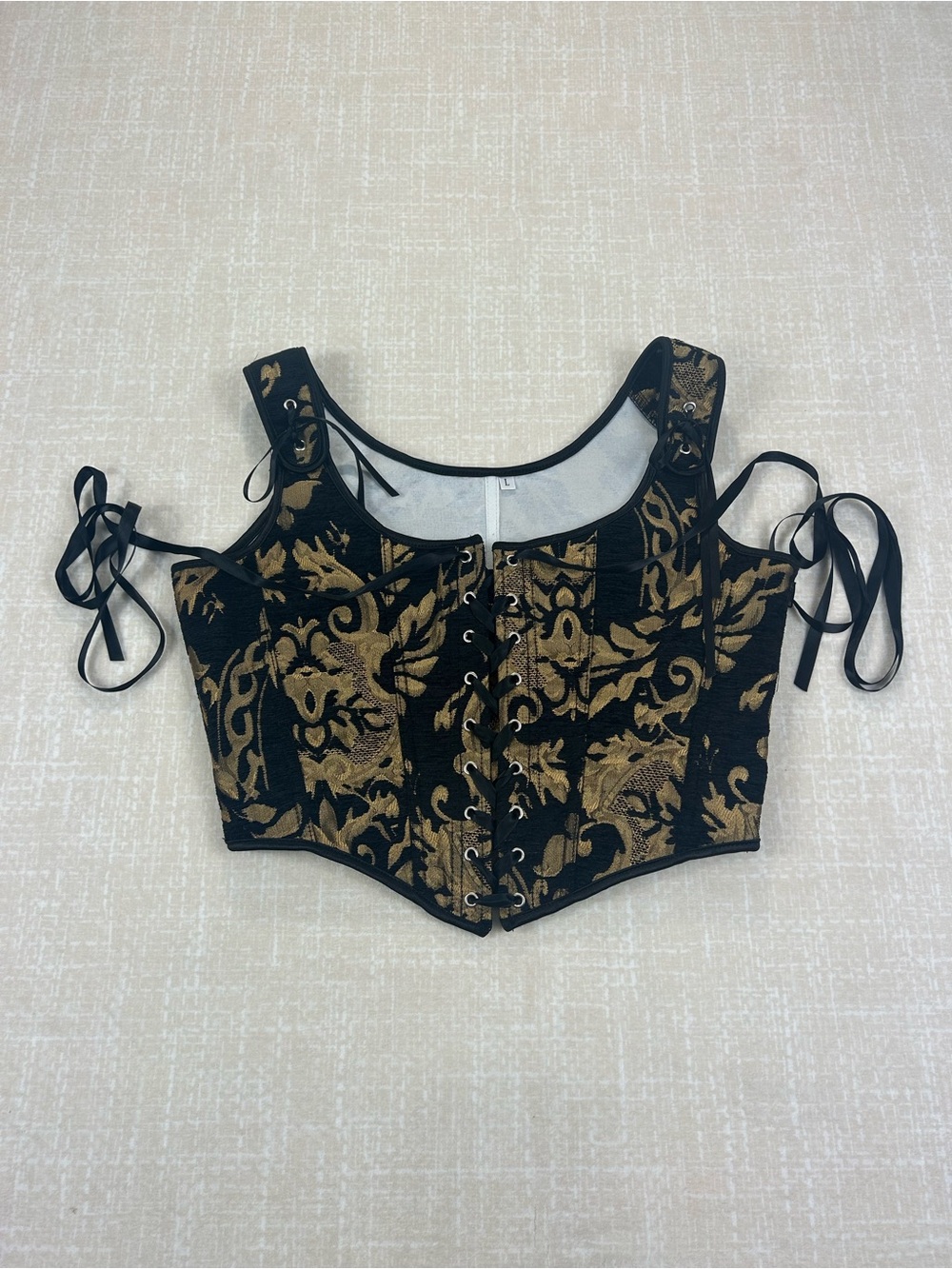 ✨ Gold & Black Baroque Corset Top Women’s Large Renfaire Whimsigoth Lace-Up